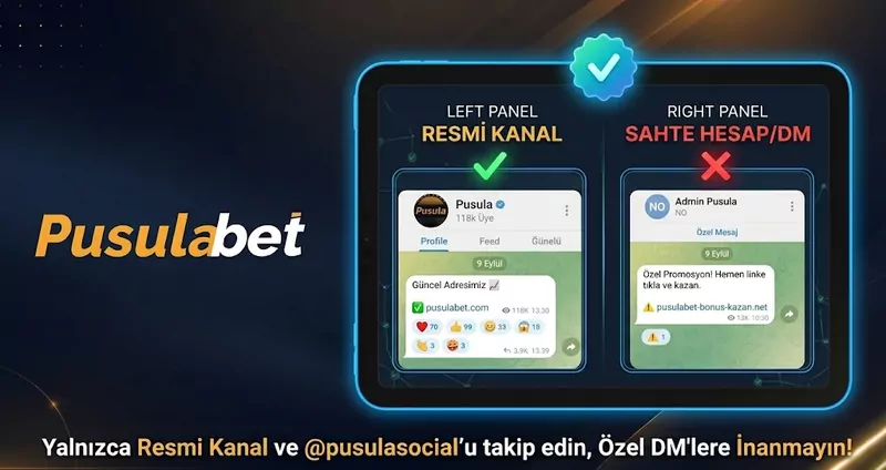 Resmi Pusula kanalı ile sahte hesap karşılaştırması